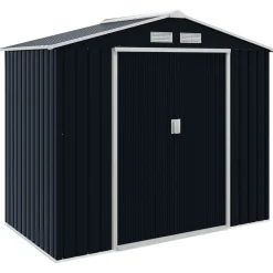 Caseta de jardín Ontario Outsunny puertas correderas gris oscuro 185x213x130 cm