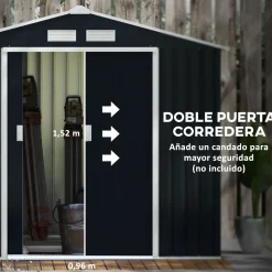 Caseta de jardín Ontario Outsunny puertas correderas gris oscuro 185x213x130 cm