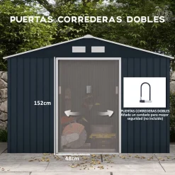 Caseta de jardín Oregón Outsunny puertas correderas gris 196x277x195 cm