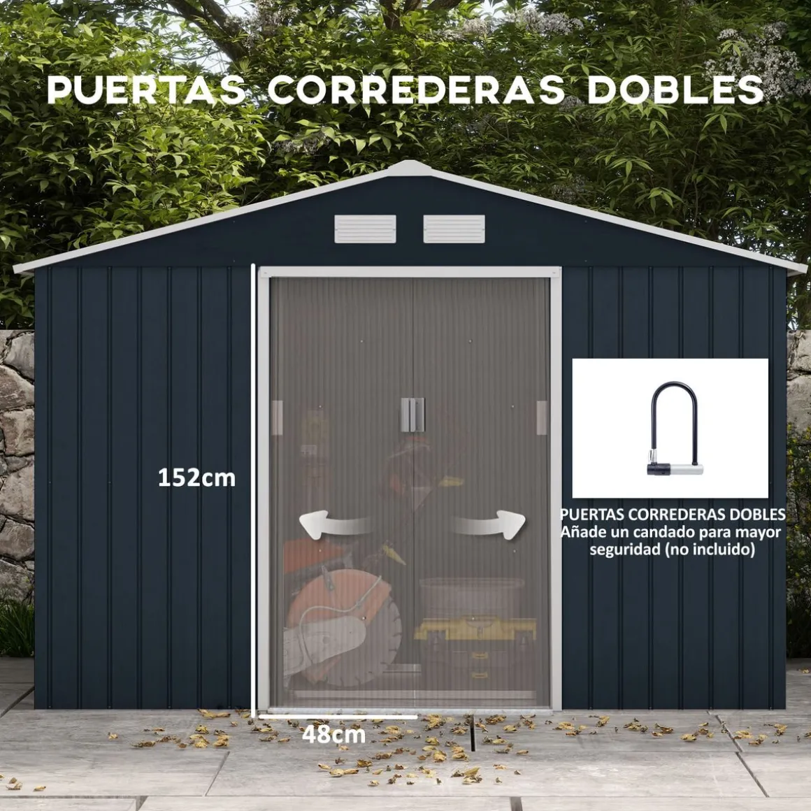 Caseta de jardín Oregón Outsunny puertas correderas gris 196x277x195 cm