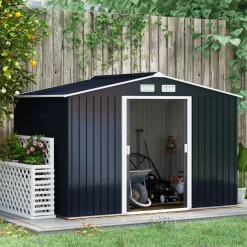 Caseta de jardín Oregón Outsunny puertas correderas gris 196x277x195 cm