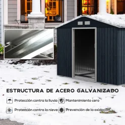 Caseta de jardín Oregón Outsunny puertas correderas gris 196x277x195 cm