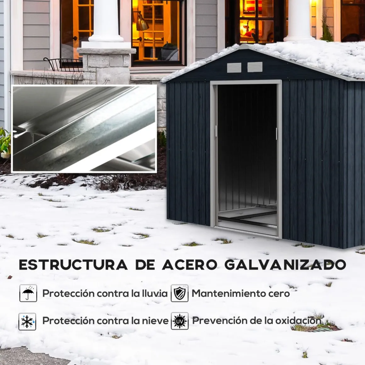 Caseta de jardín Oregón Outsunny puertas correderas gris 196x277x195 cm