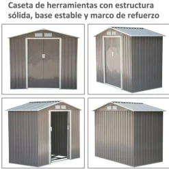 Caseta de jardín para almacenamiento y herramientas gris 213x127x185 cm