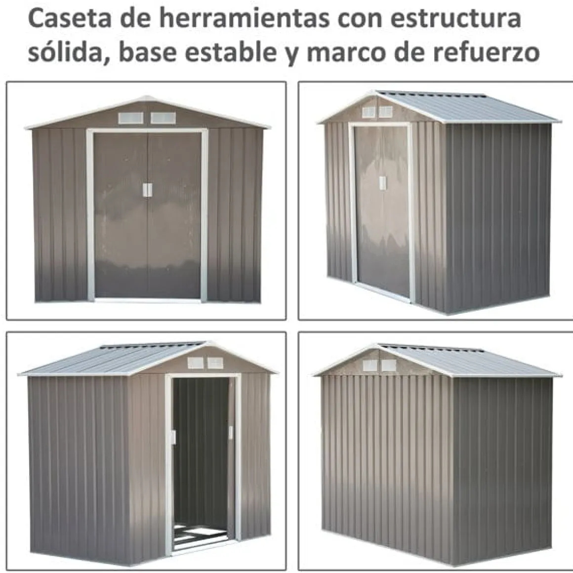 Caseta de jardín para almacenamiento y herramientas gris 213x127x185 cm