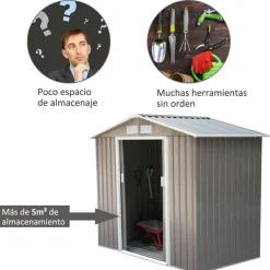 Caseta de jardín para almacenamiento y herramientas gris 213x127x185 cm
