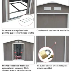 Caseta de jardín para almacenamiento y herramientas gris 213x127x185 cm