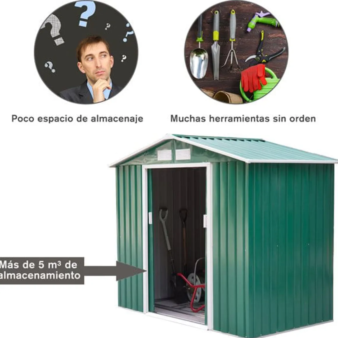 Caseta de jardín para almacenamiento y herramientas