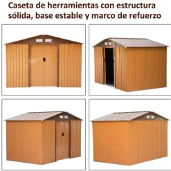 Caseta de jardín para almacenamiento y herramientas ocre oscuro 277x191x192 cm