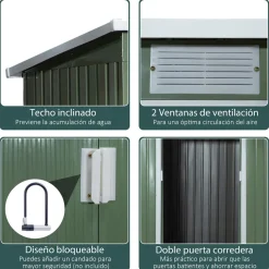 Caseta de jardín Portland puertas correderas verde 159-172x213x130 cm