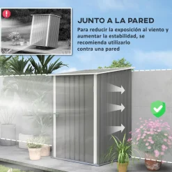 Caseta de jardín Quebec Outsunny puertas + ventilación + techo inclinado 156x236x174 cm