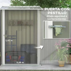 Caseta de jardín Quebec Outsunny puertas + ventilación + techo inclinado 156x236x174 cm