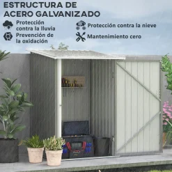 Caseta de jardín Quebec Outsunny puertas + ventilación + techo inclinado 156x236x174 cm
