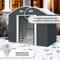 Caseta de jardín Toronto Outsunny puertas correderas + ventilación gris 198,5x238x132 cm