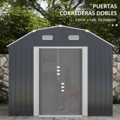 Caseta de jardín Toronto Outsunny puertas correderas + ventilación gris 198,5x238x132 cm