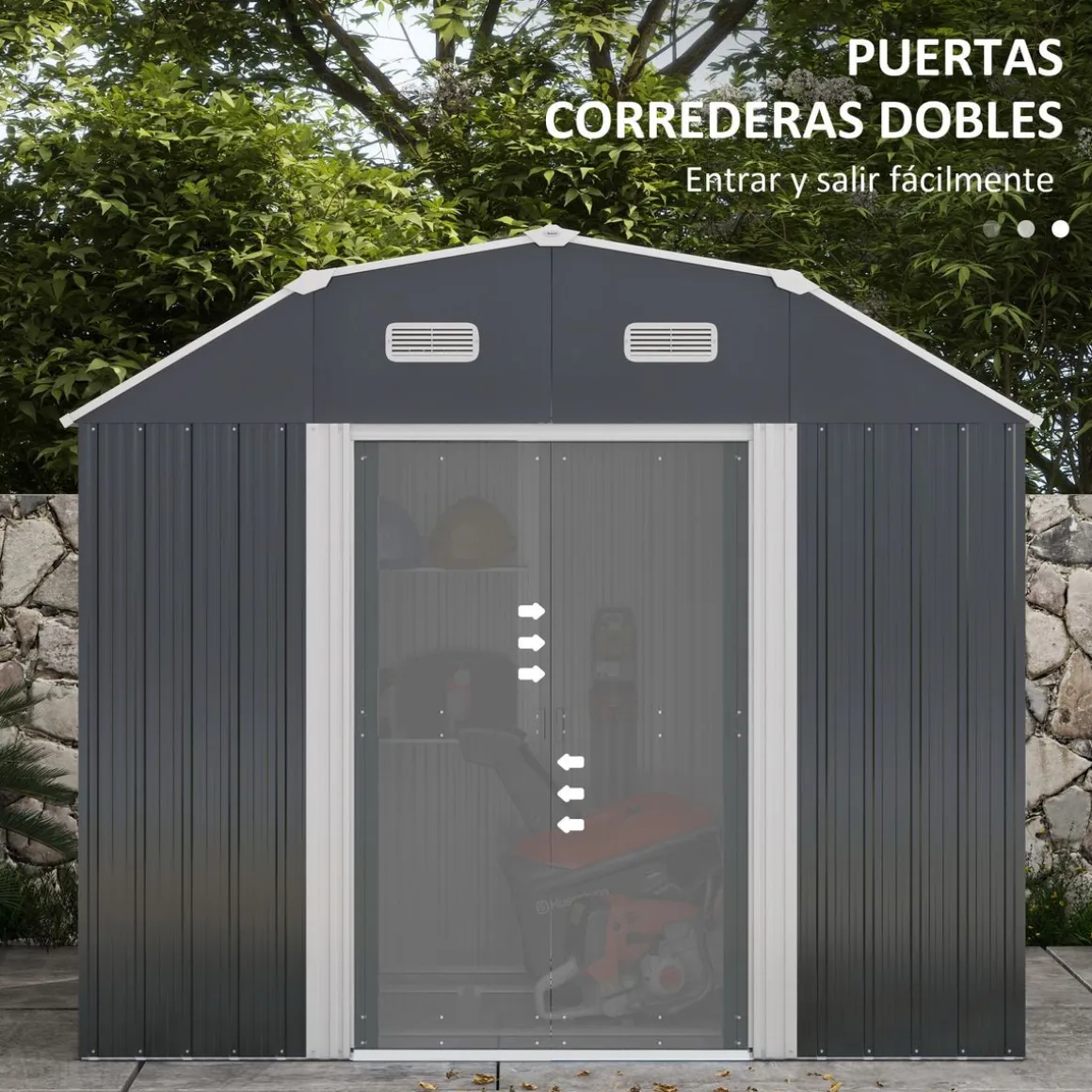 Caseta de jardín Toronto Outsunny puertas correderas + ventilación gris 198,5x238x132 cm