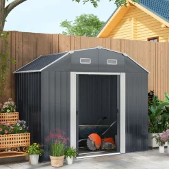 Caseta de jardín Toronto Outsunny puertas correderas + ventilación gris 198,5x238x132 cm