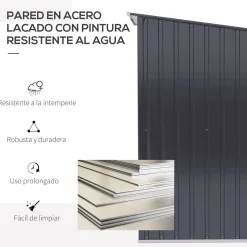 Caseta de jardín Toronto Outsunny puertas + ventilación + techo inclinado negro 160x100x103 cm