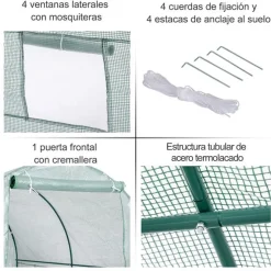 Caseta invernadero Outsunny con puerta+ventanas verde 198x245x200 cm
