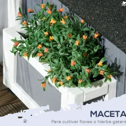 Caseta para gatos Cozy PawHut 1 puerta + 3 ventanas + macetero gris/blanco 85,5x96x65 cm