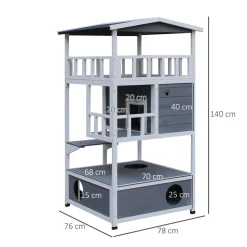 Caseta para gatos Jerry PawHut 3 niveles blanco/gris 140x78x76 cm