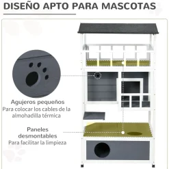 Caseta para gatos Jerry PawHut 3 niveles blanco/gris 140x78x76 cm