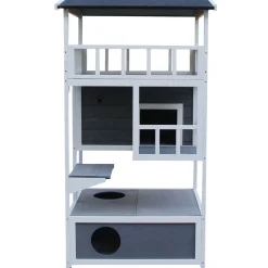 Caseta para gatos Jerry PawHut 3 niveles blanco/gris 140x78x76 cm