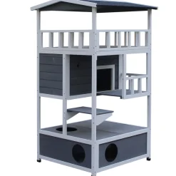 Caseta para gatos Jerry PawHut 3 niveles blanco/gris 140x78x76 cm