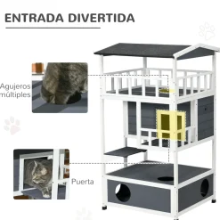 Caseta para gatos Jerry PawHut 3 niveles blanco/gris 140x78x76 cm
