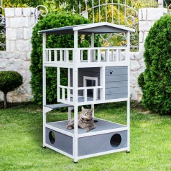 Caseta para gatos Jerry PawHut 3 niveles blanco/gris 140x78x76 cm