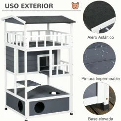 Caseta para gatos Jerry PawHut 3 niveles blanco/gris 140x78x76 cm