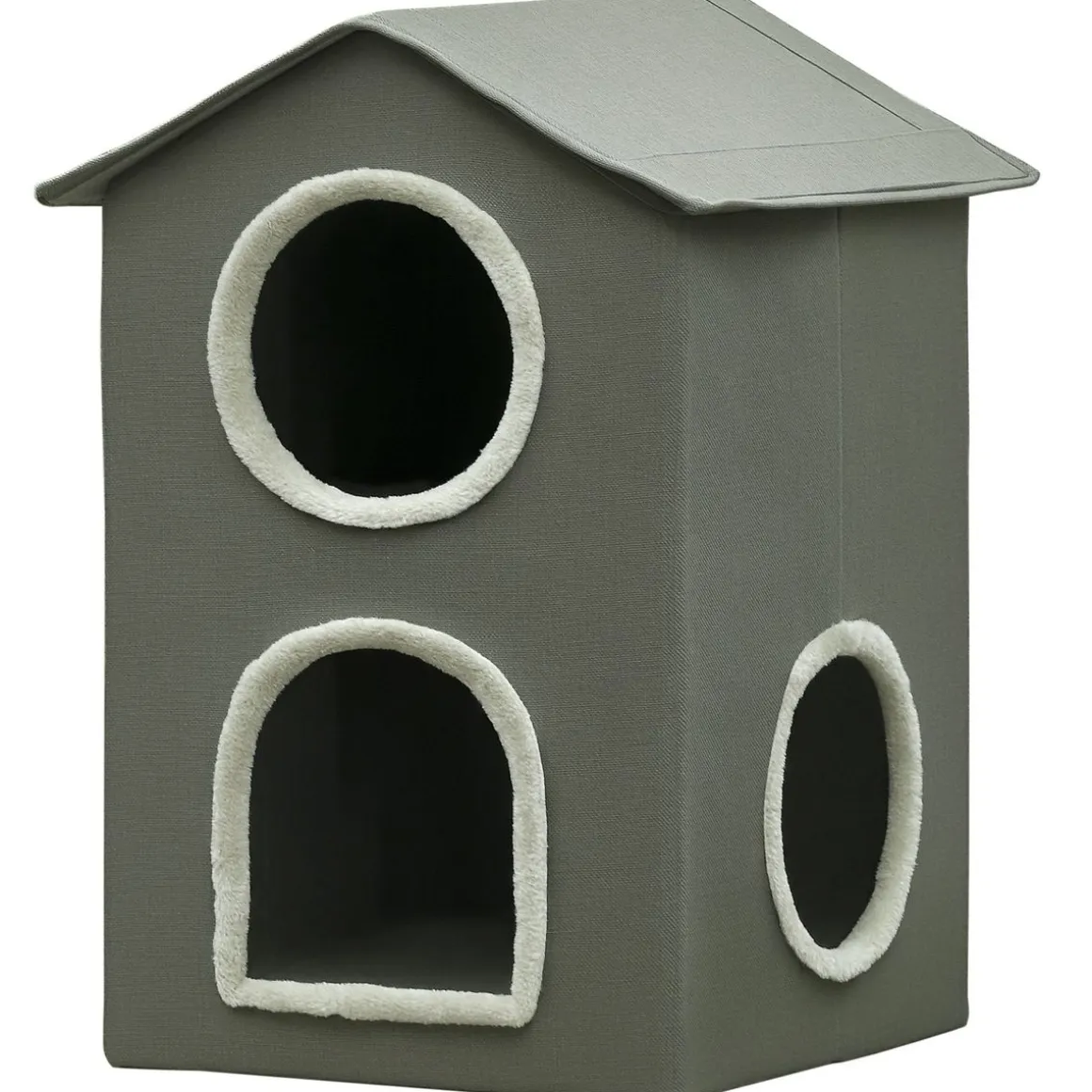 Caseta para gatos Soft PawHut 1 puerta + 2 ventanas + 2 cojines gris 59,5x42x46 cm