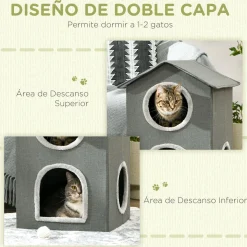 Caseta para gatos Soft PawHut 1 puerta + 2 ventanas + 2 cojines gris 59,5x42x46 cm