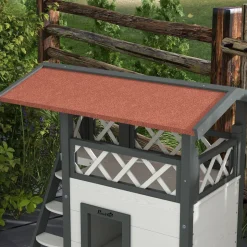 Caseta para gatos Tom PawHut balcón + escalera + puerta blanco/rojo 73x77x50 cm