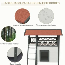 Caseta para gatos Tom PawHut balcón + escalera + puerta blanco/rojo 73x77x50 cm