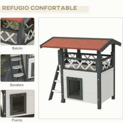 Caseta para gatos Tom PawHut balcón + escalera + puerta blanco/rojo 73x77x50 cm