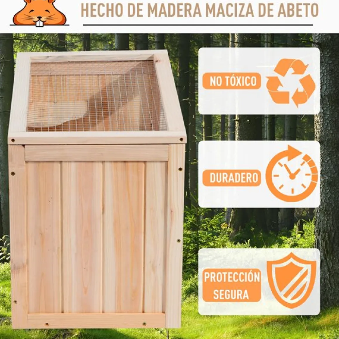 Caseta para hamsters PawHut 2 niveles madera natural 42x60x35 cm