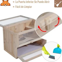 Caseta para hamsters PawHut 2 niveles madera natural 42x60x35 cm
