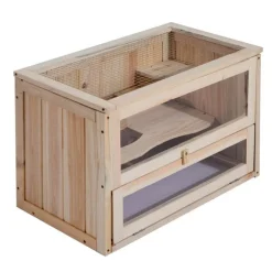 Caseta para hamsters PawHut 2 niveles madera natural 42x60x35 cm