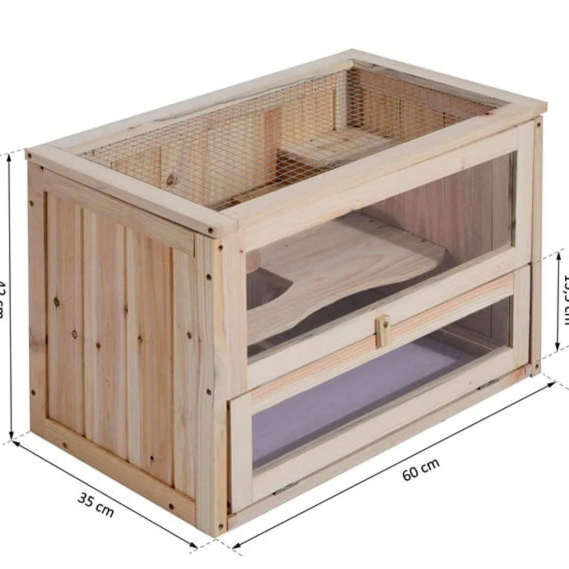 Caseta para hamsters PawHut 2 niveles madera natural 42x60x35 cm