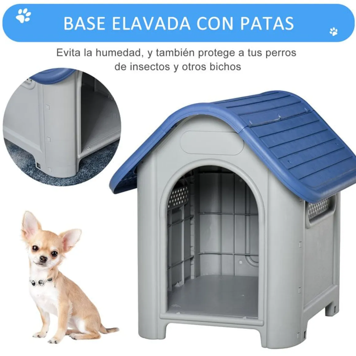 Caseta para perro PawHut azul/gris 66x75x59 cm