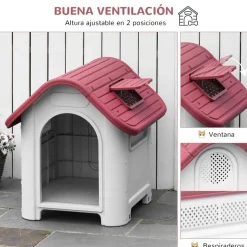 Caseta para perro PawHut con puerta+ventana gris/granate 66x59x75 cm