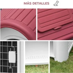 Caseta para perro PawHut con puerta+ventana gris/granate 66x59x75 cm