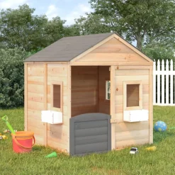 Casita de juegos de madera 3-12 años puerta con cierre y maceteros madera/gris