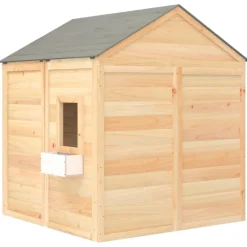 Casita de juegos de madera 3-12 años puerta con cierre y maceteros madera/gris