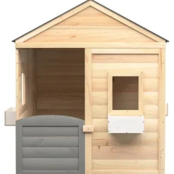 Casita de juegos de madera 3-12 años puerta con cierre y maceteros madera/gris