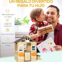 Casita infantil Cádiz Outsunny banco + maceteros natural 134,5x113x94 cm
