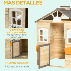 Casita infantil Cádiz Outsunny banco + maceteros natural 134,5x113x94 cm