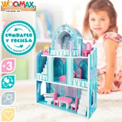 Castillo de muñecas de madera Woomax 10 piezas +3A azul 53,5x37x15 cm