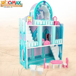 Castillo de muñecas de madera Woomax 10 piezas +3A azul 53,5x37x15 cm